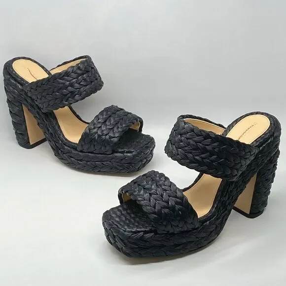 Bottega Veneta Trinity Weave Black Raffia Platform Sandals size 38 - Picture 3 of 13